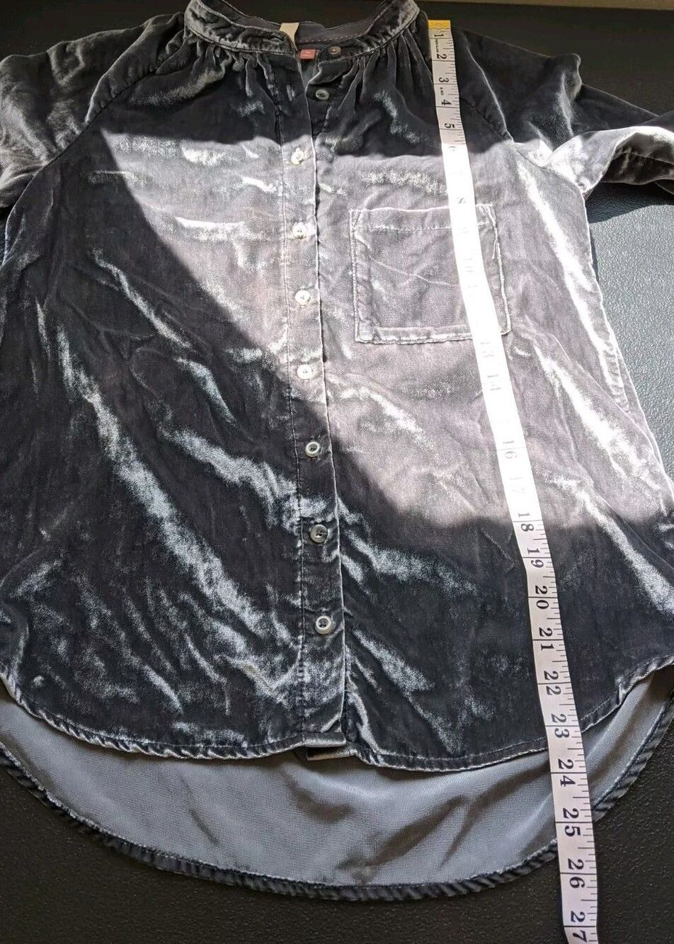 Pilcro Anthropologie Button Down Top Gray Pleating Velvet Relaxed Fit XS - Picture 10 of 14